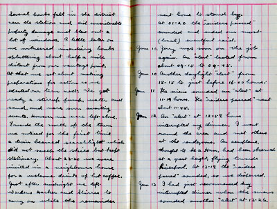 Pages from Frank Howcroft's Air Raid Diary January 1941